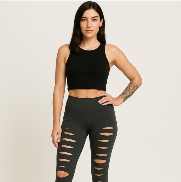 ALO Yoga Pants - Alo Yoga Ripped Warrior Leggings Charcoal Gray Size S